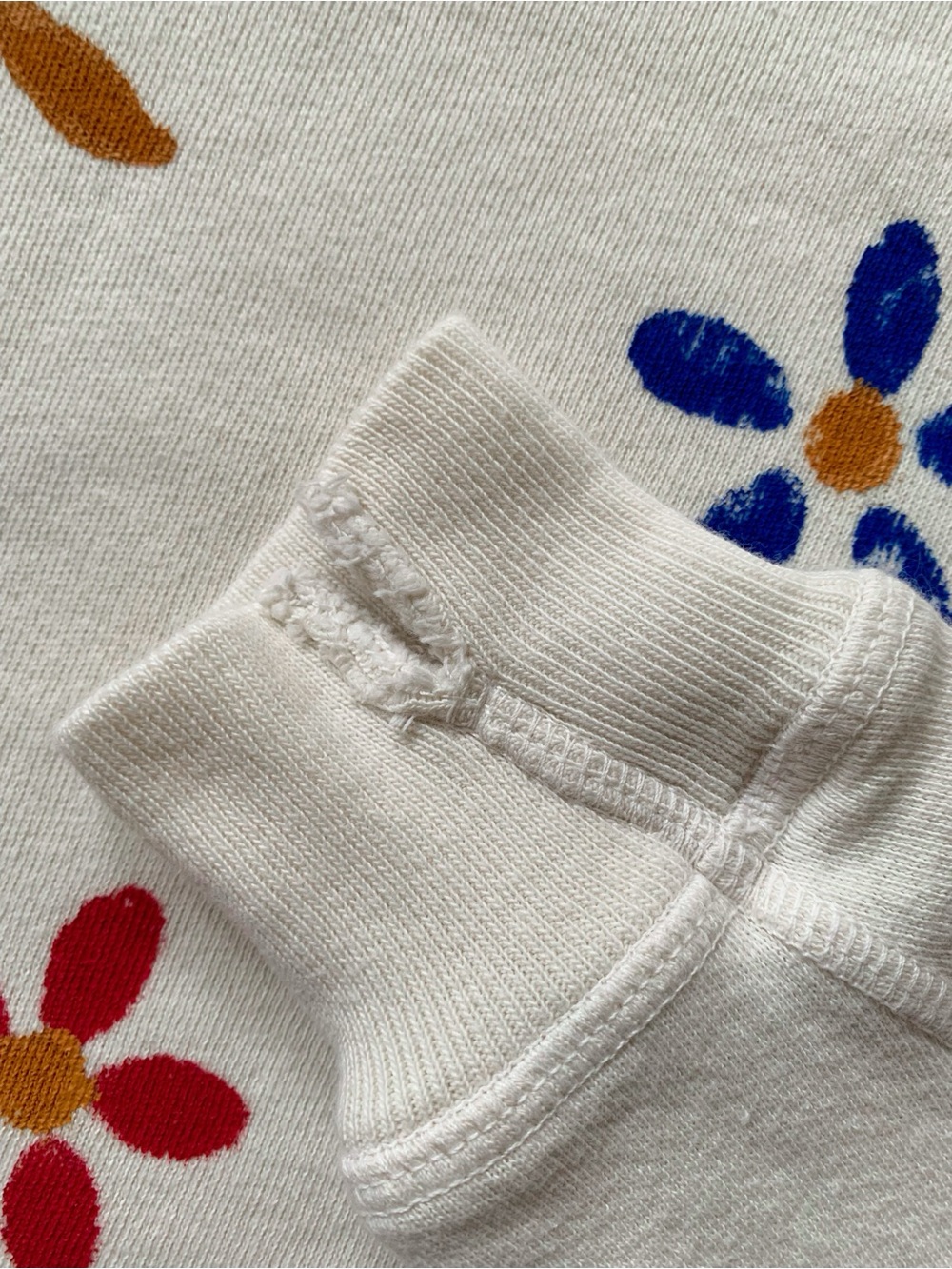 THE GREAT. Cream Hand Painted College Sweatshirt with Red and Blue Flowers - Picture 4 of 5